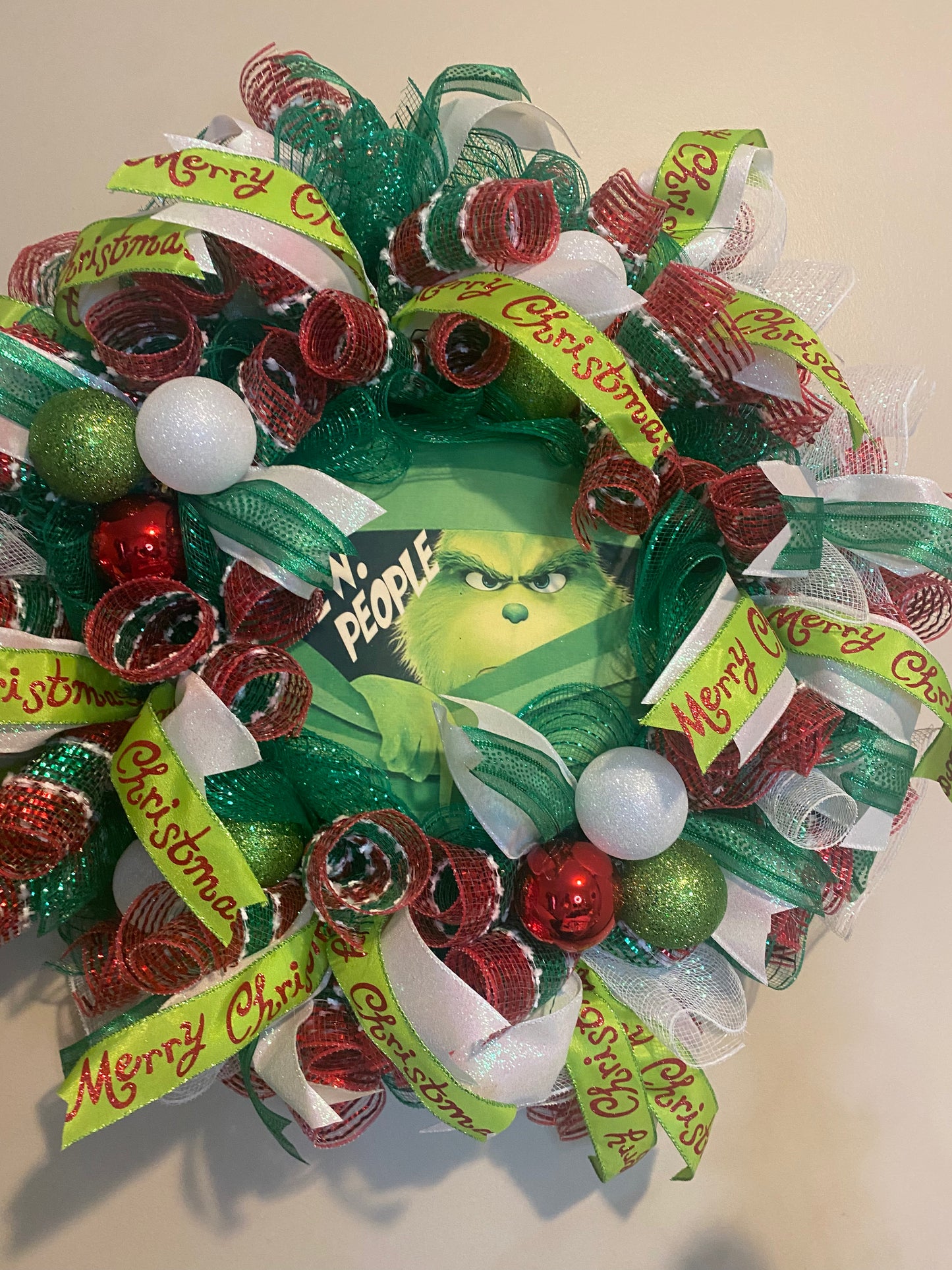 Grinch deco mesh Christmas wreath