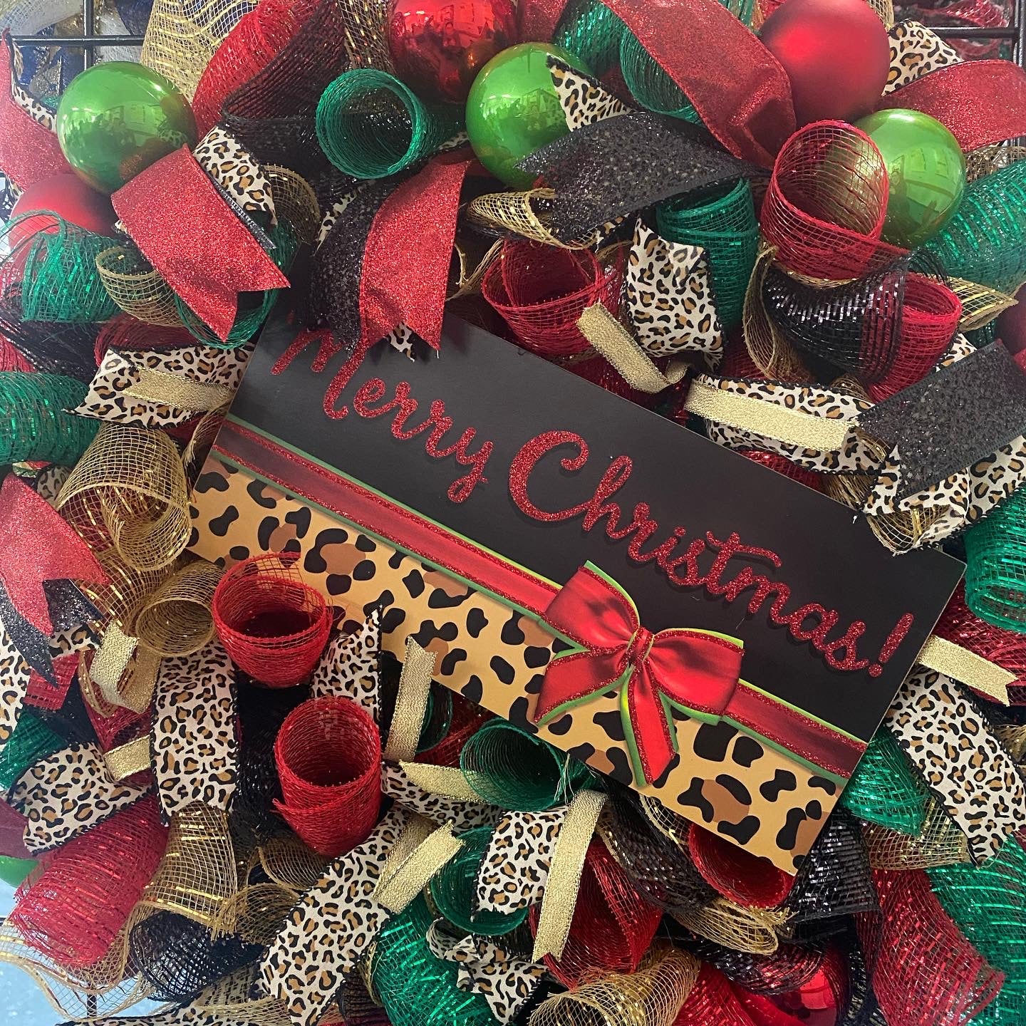Leopard print Merry Christmas Deco mesh wreath