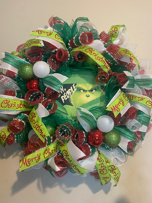 Grinch deco mesh Christmas wreath