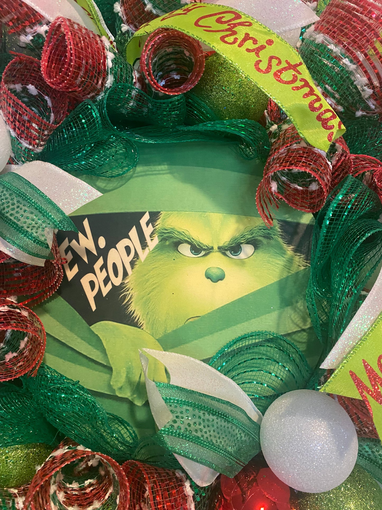 Grinch deco mesh Christmas wreath